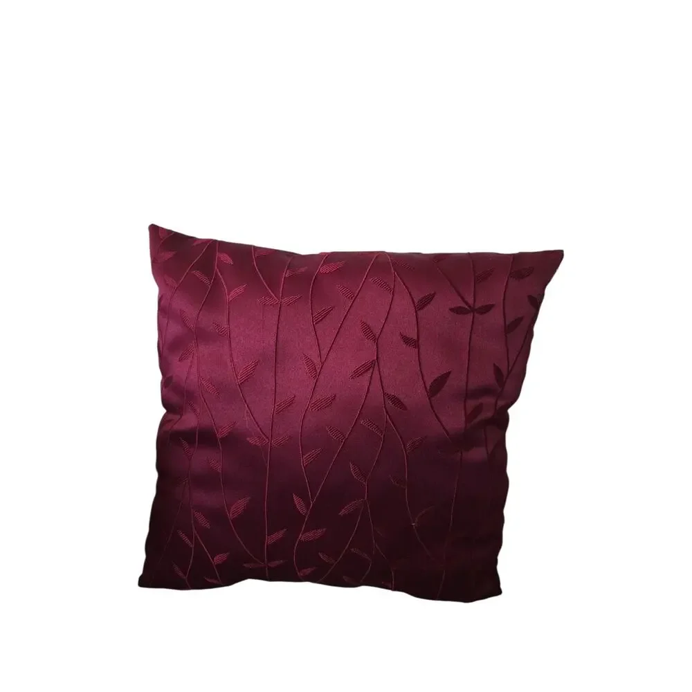 Set of 2 Throw Pillows Burgundy Flowing Leaf Design